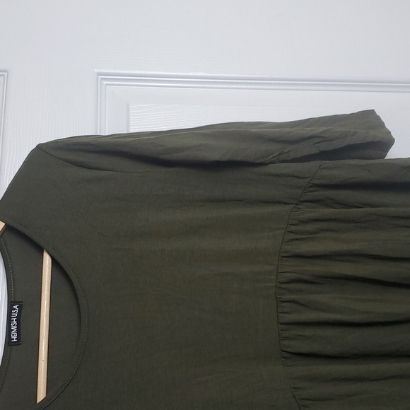 HEIMISH USA Tshirt Army Green Tunic with Babydoll  Front Size Small - Picture 4 of 9